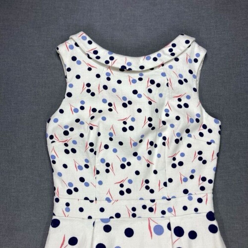 Boden Polka Dot Roll Collar Sheath Dress Womens 6 White Blue Summer Classy Chic - Picture 3 of 14
